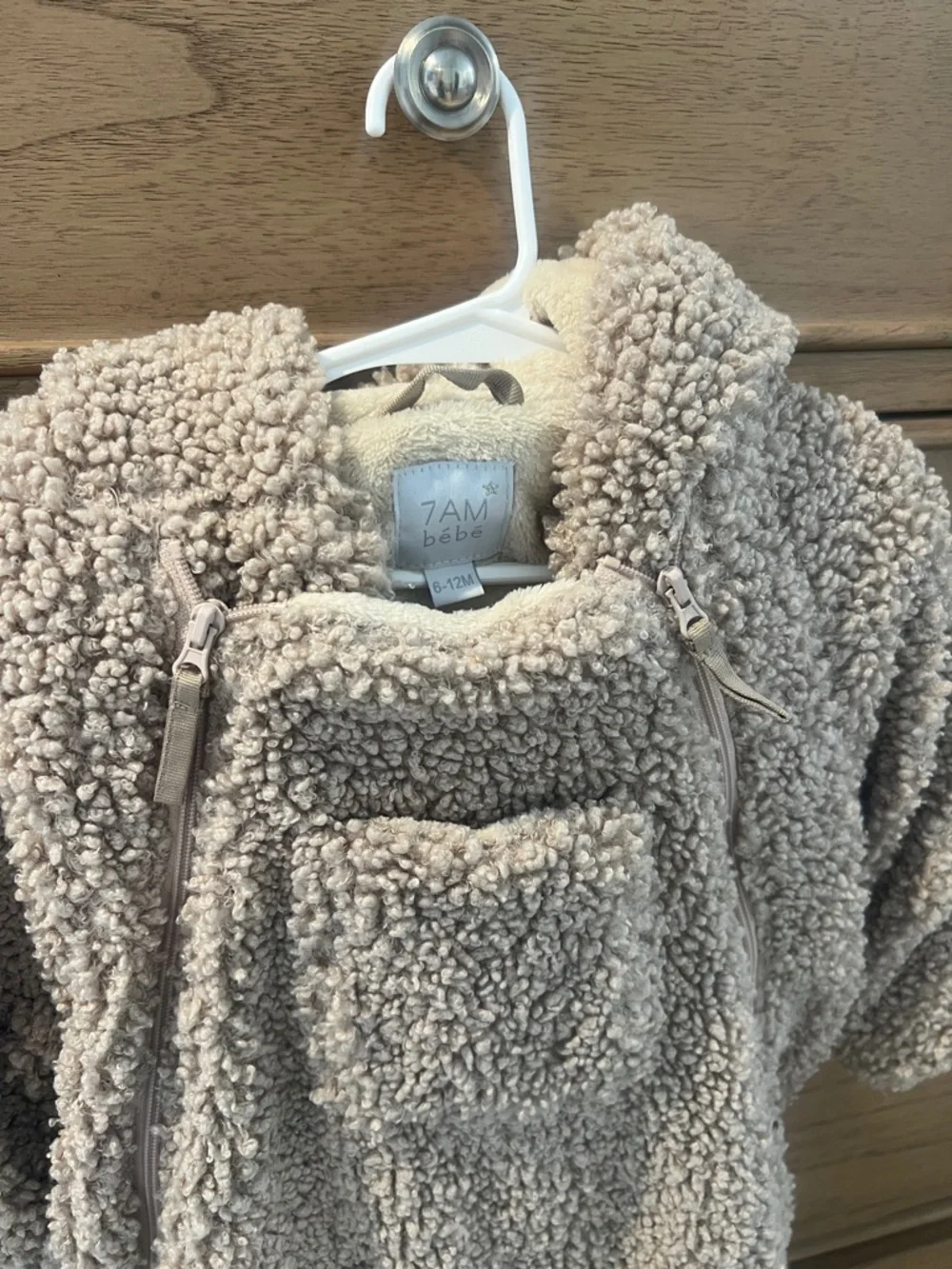 7AM Bebe Plush Sherpa Footed Baby One-Piece in Cream